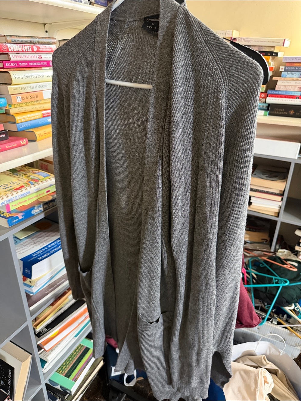 Gray Open-Front Ribbed Cardigan